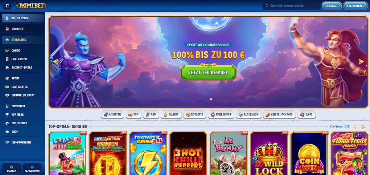 Romibet bricht mit den gewohnten Mustern des Glücksspielmarktes und präsentiert ein innovatives, gamifiziertes Spielsystem völlig außerhalb deutscher Standardmodelle. Als modernes Casino ohne deutsche Lizenz sorgt der Anbieter für zusätzliche Langzeitmotivation durch Challenges und Quests. Zum Start gibt es ein solides Willkommensangebot von 100% bis zu 500 € und 200 Freispiele.